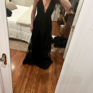 V-Neck Black Evening Gown